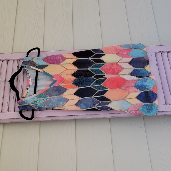 💗 Beautiful! Multicolor Geometric Sleeveless V-Neck Top Shirt M - Picture 5 of 13